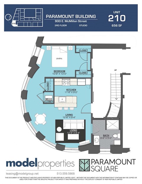 Floor plan for studio, 1 bath, 656 sqft